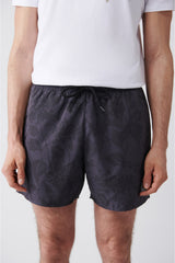 Men's Anthracite-gray Quick Dry Printed Standard Size Swimwear Marine Shorts E003802