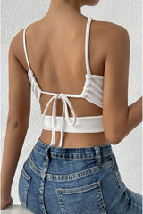 Women's White Camisole Backless Belted Crop Top Blouse - Swordslife