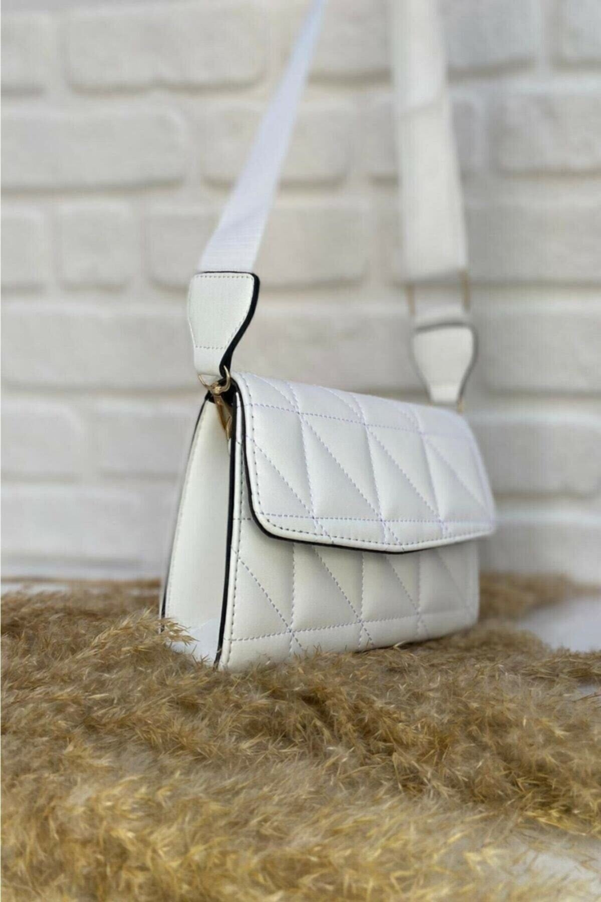 Ceyon Moda White Column Strap Quilted Women's Shoulder Bag