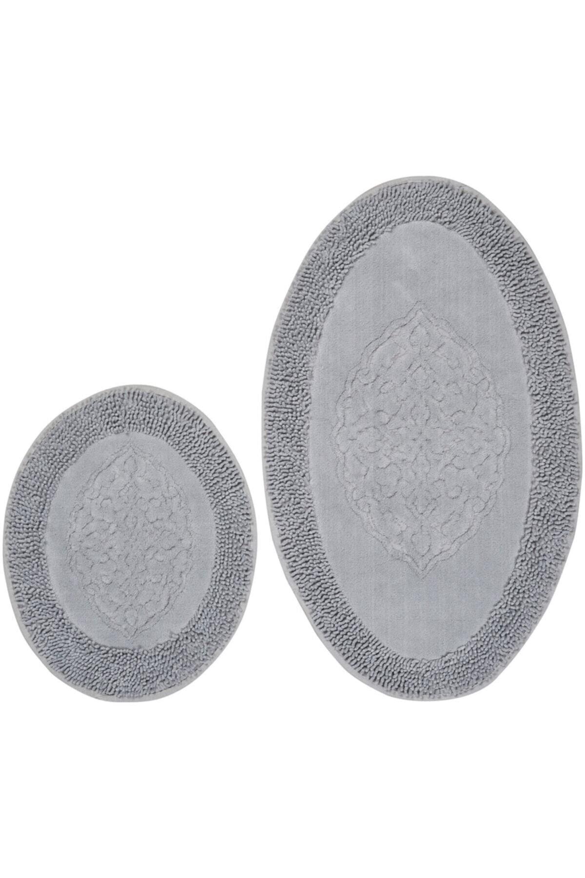 Tiffany Oval 2-Piece Cotton Toilet Seat Set Gray Bath Mat Set - Swordslife