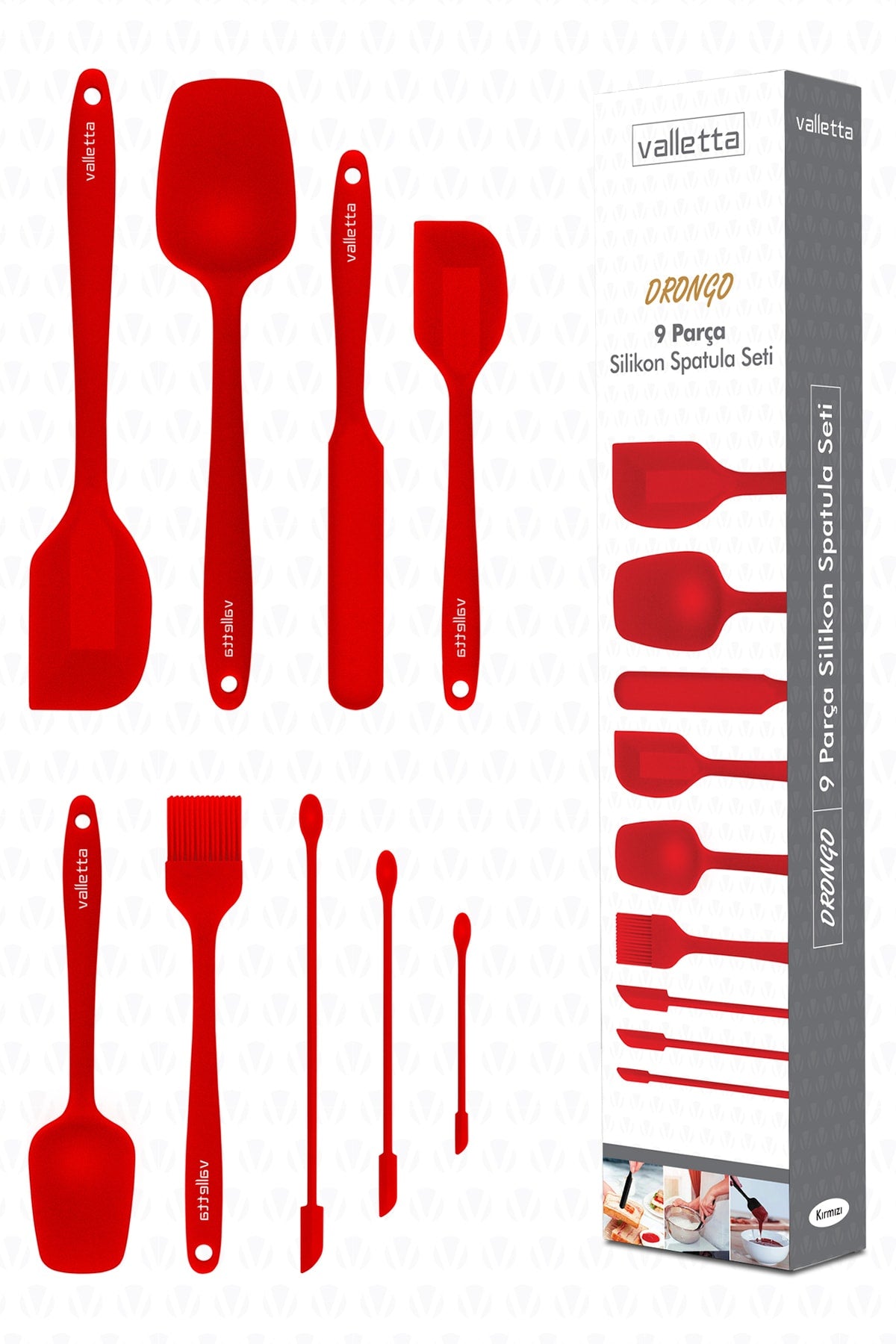 Drongo Jar Scraper Silicone Spatula Set 9 Pcs. Red