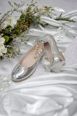 Girls' Pearl Stones Silver Mirror Orthopedic Flats