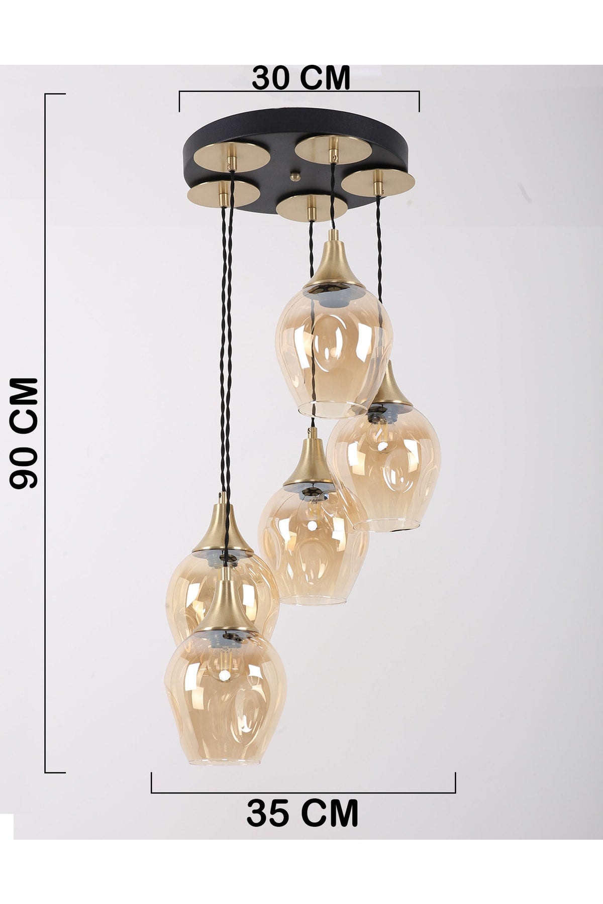 Marlo 5-Piece Black Antique Honey Glass Pendant Lamp Chandelier