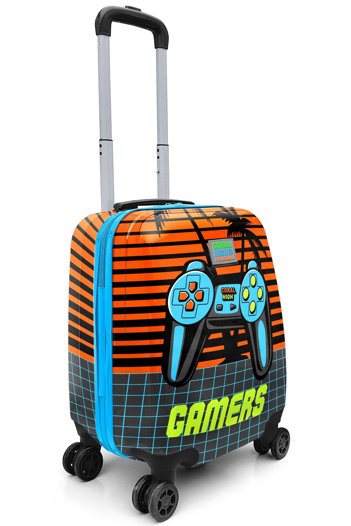 Kids Gray Orange Gamers Patterned Kid's Suitcase 16737