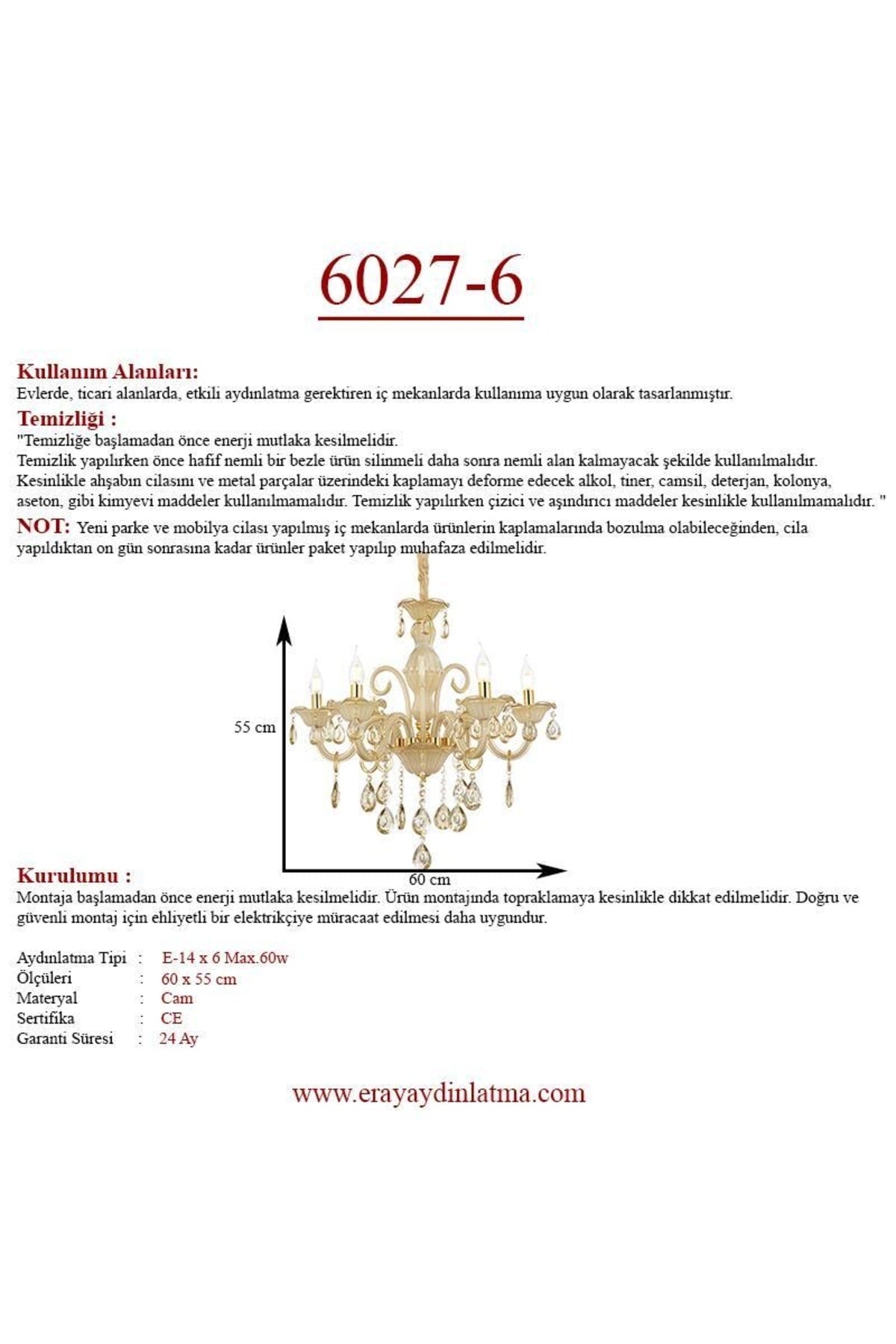 6027-6 Glass Arm Chandelier