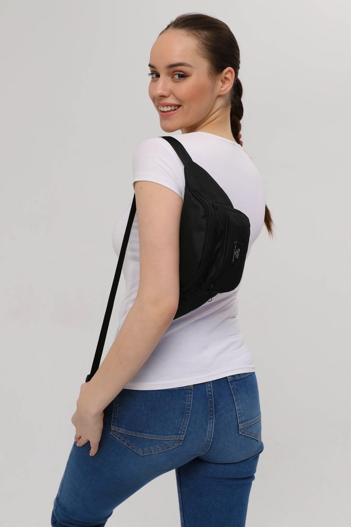 Unisex Black 2-Compartment Shoulder And Waist Bag