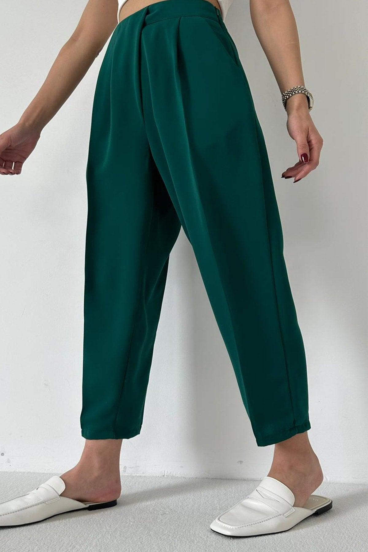 High Waist Premium Crepe Fabric Pleated Design Trousers - Swordslife