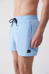 Men's Light Blue Quick Dry Standard Size Straight Swimwear Marine Shorts E003801