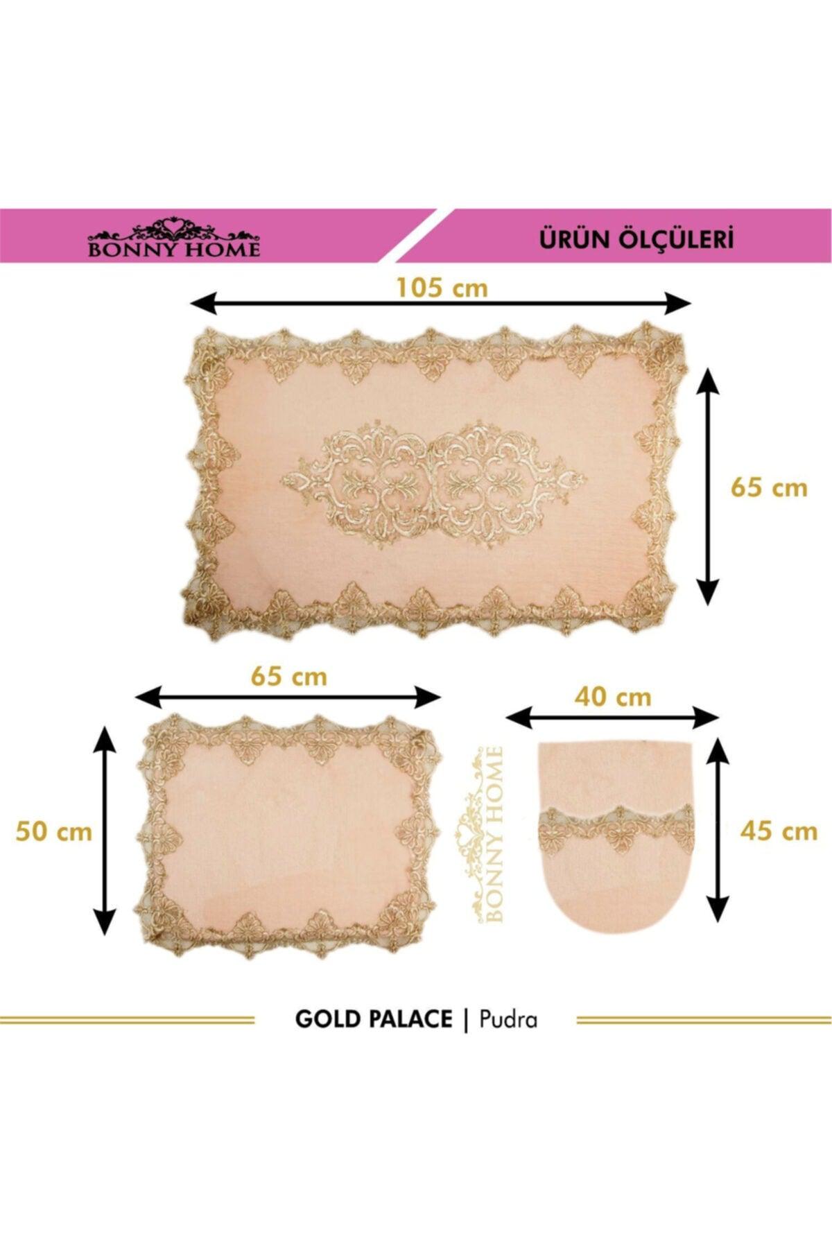 Powder Gold Palace 3-piece Dowry French Lace Applique Closet Set Bath Mat Set - Swordslife