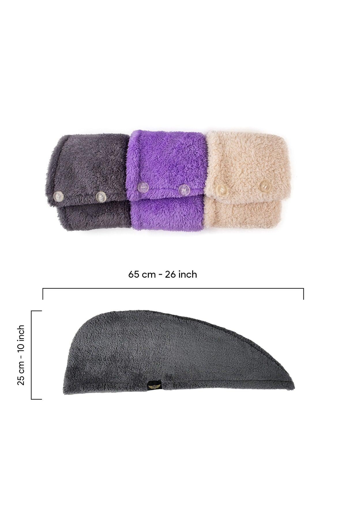 3 Pack Microfiber Hair Towel – 2 Button Hair Drying Cap – Quick Dry Turban - Swordslife