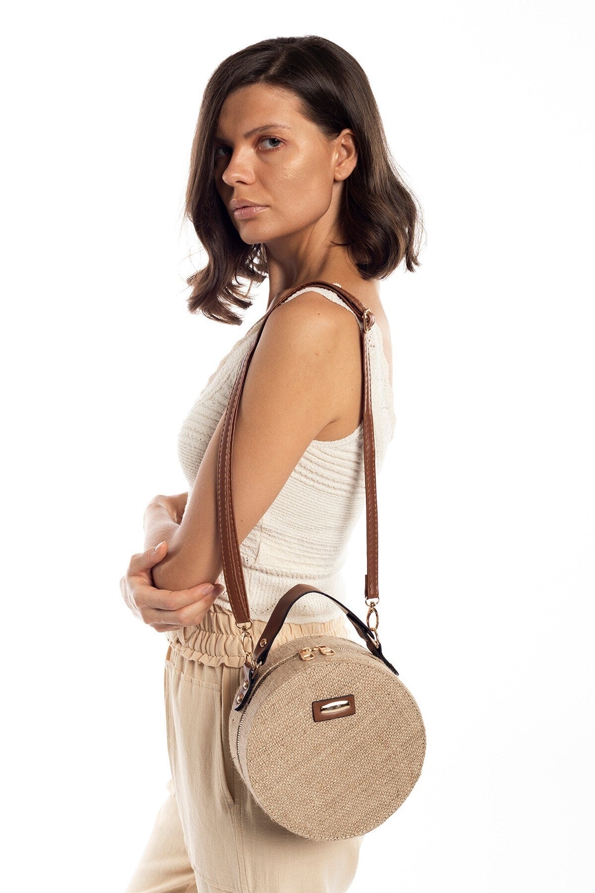 Women's Round Straw Shoulder Bag