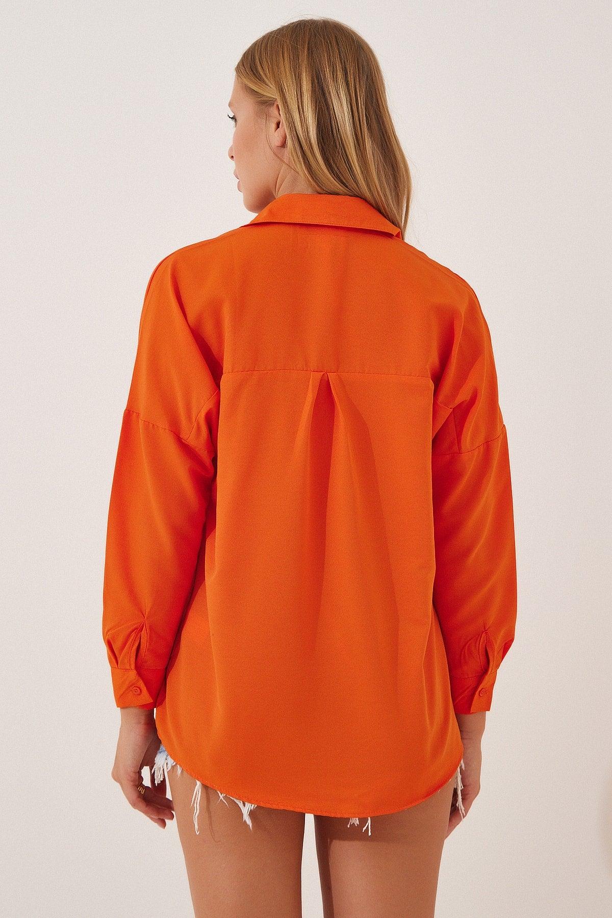 Women's Vivid Orange Oversize Long Basic Shirt DD00842 - Swordslife