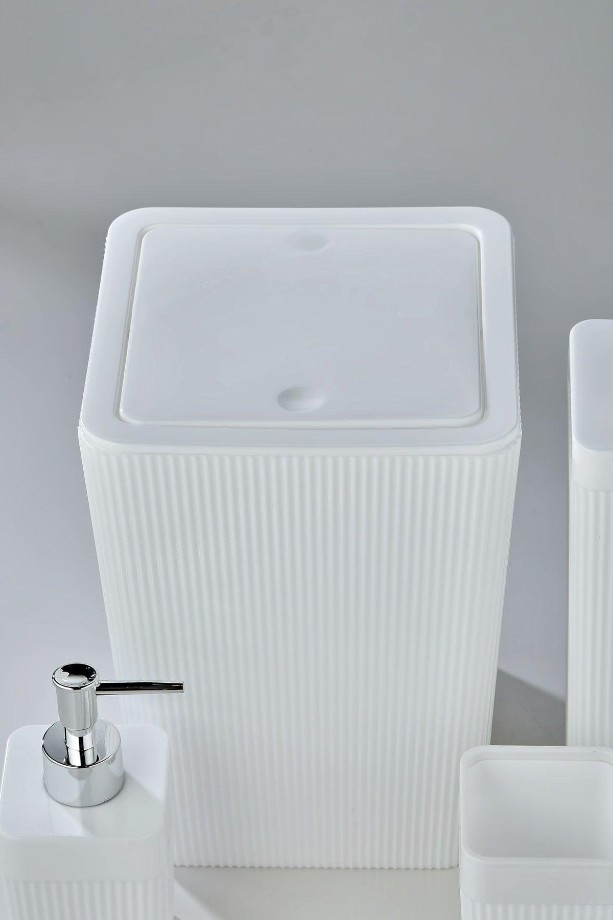 5 Piece Square Striped Bathroom Set White - 5 Piece Luxury Bathroom Set - Swordslife