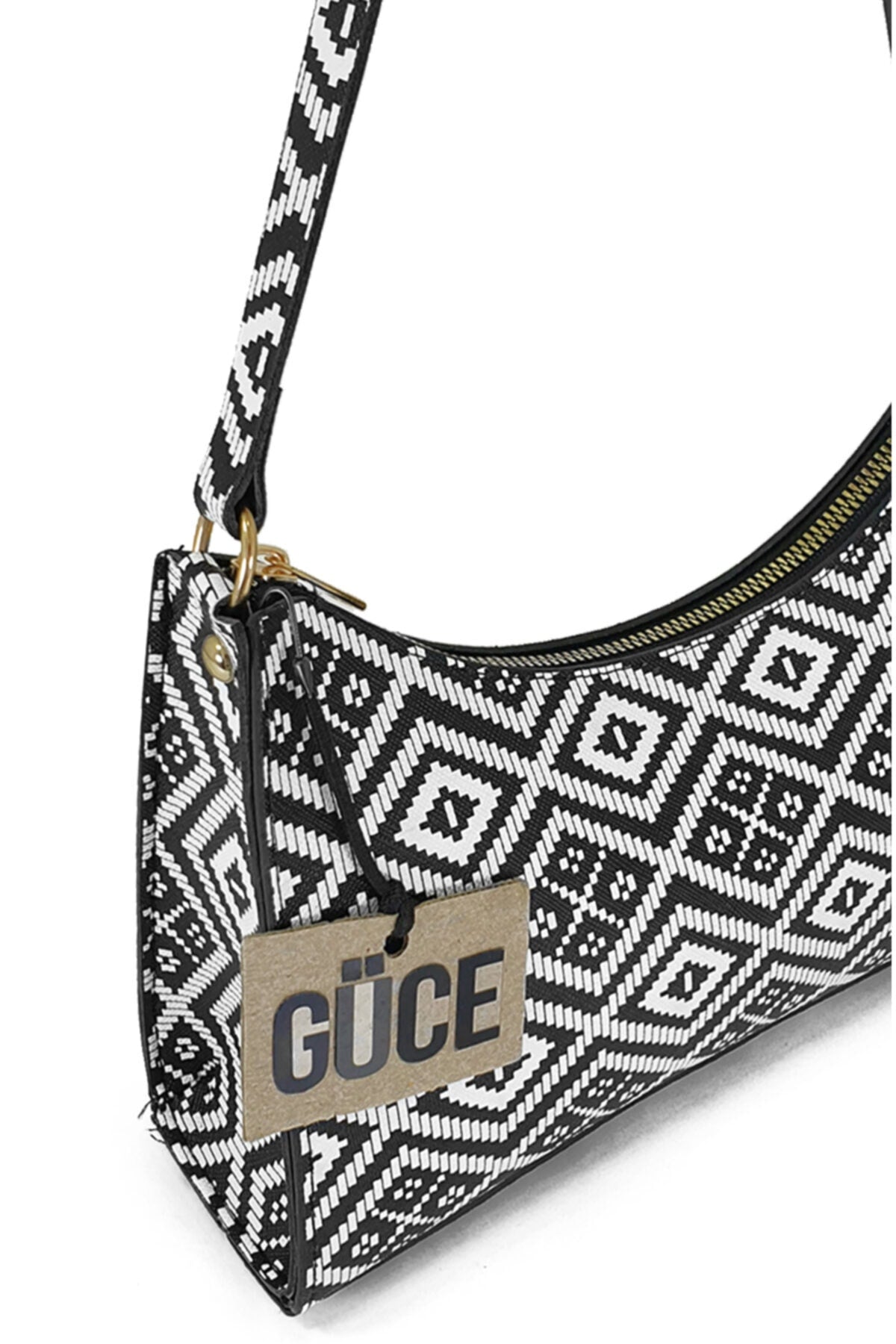 Women's Black White Geometric Patterned Baguette Baguette Hand And Shoulder Bag Gc0090geometric