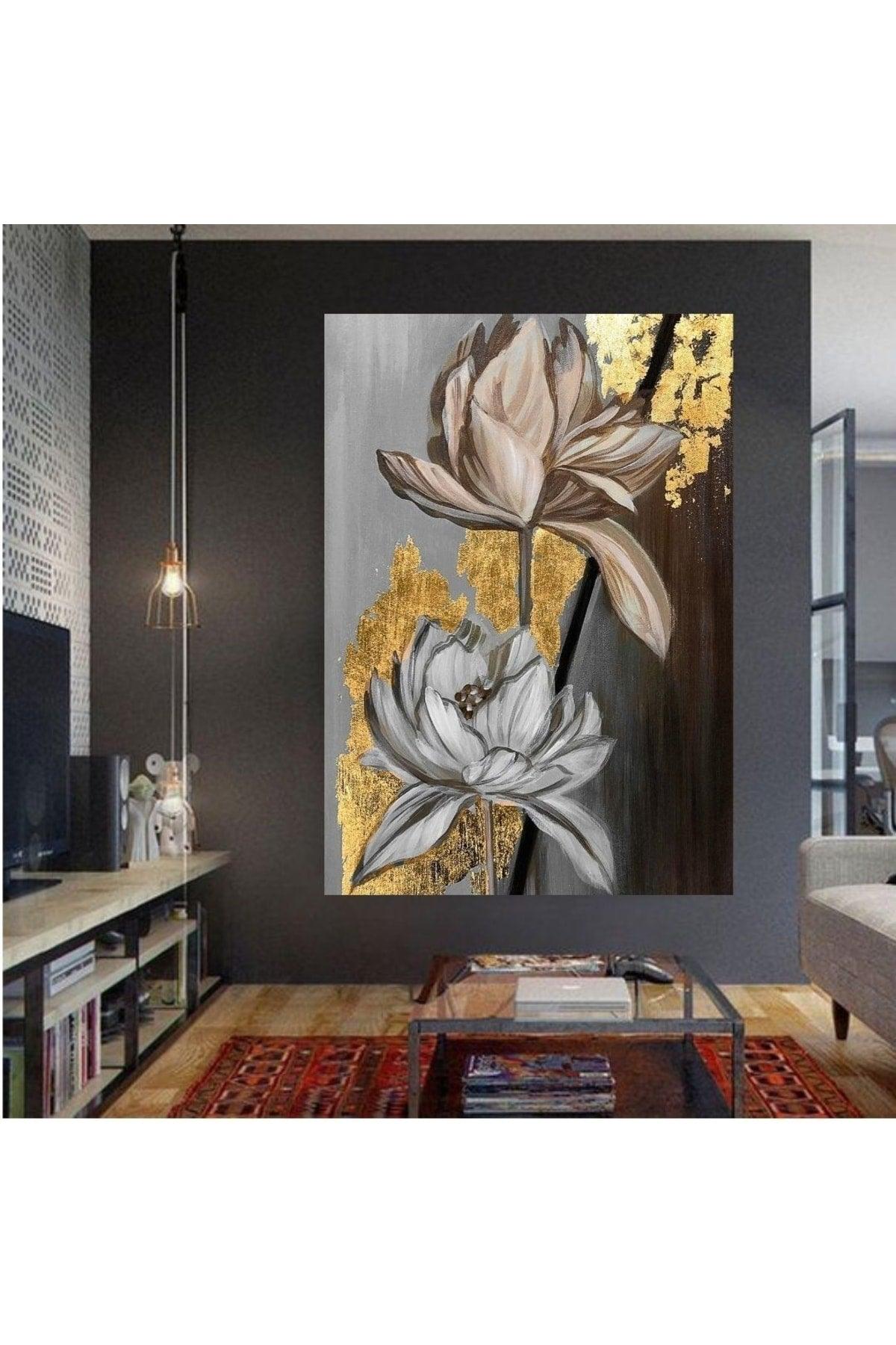 Cactus Art Gold Cream Flower Painting - Swordslife