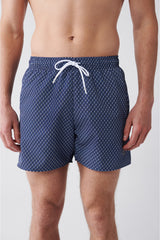 Men's Navy - Blue Quick Dry Printed Standard Size Swimwear Marine Shorts E003802