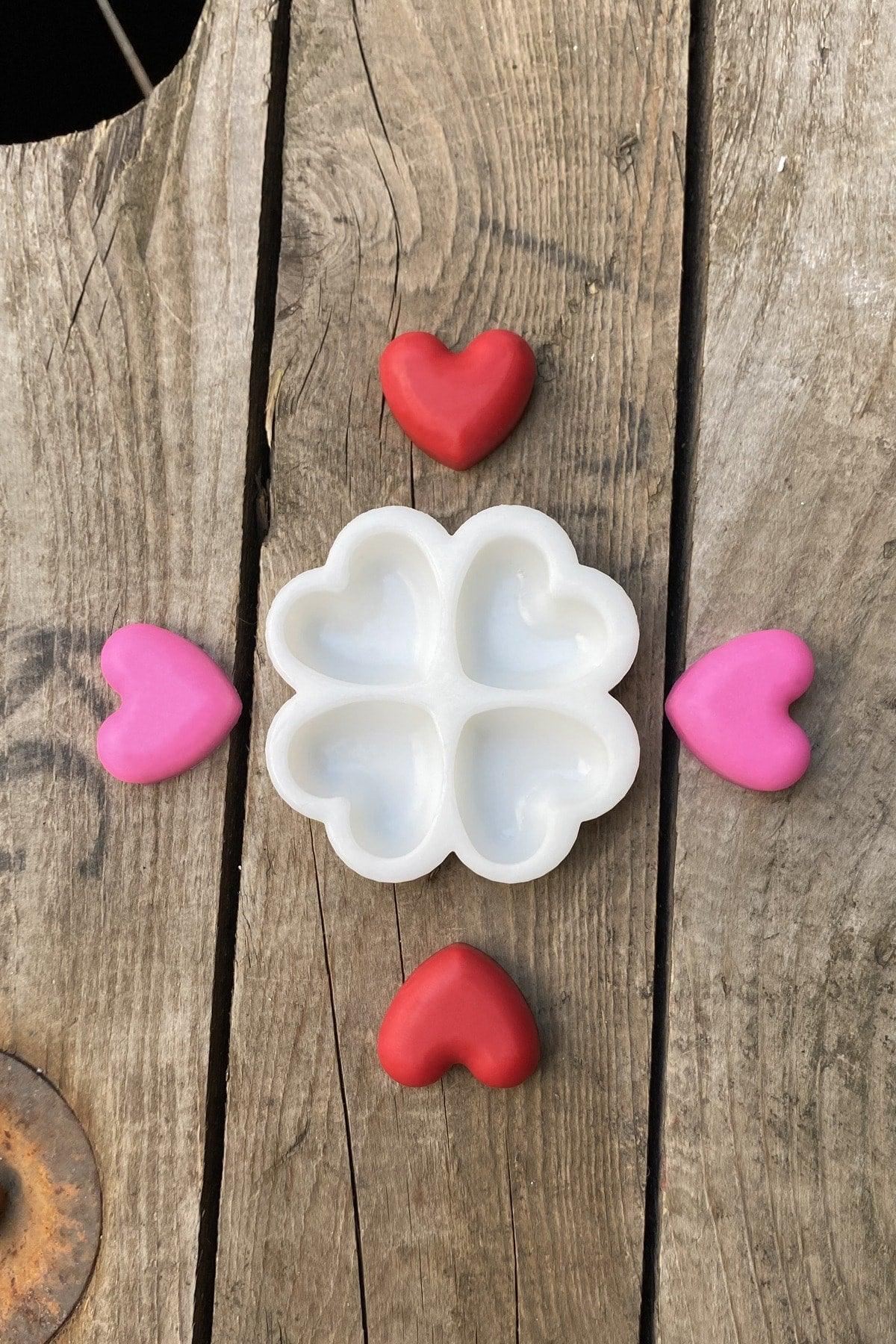 Heart Mini Quadruple Candle Mold (Silicone) (Small Decoration Mold) 1 Piece - Swordslife