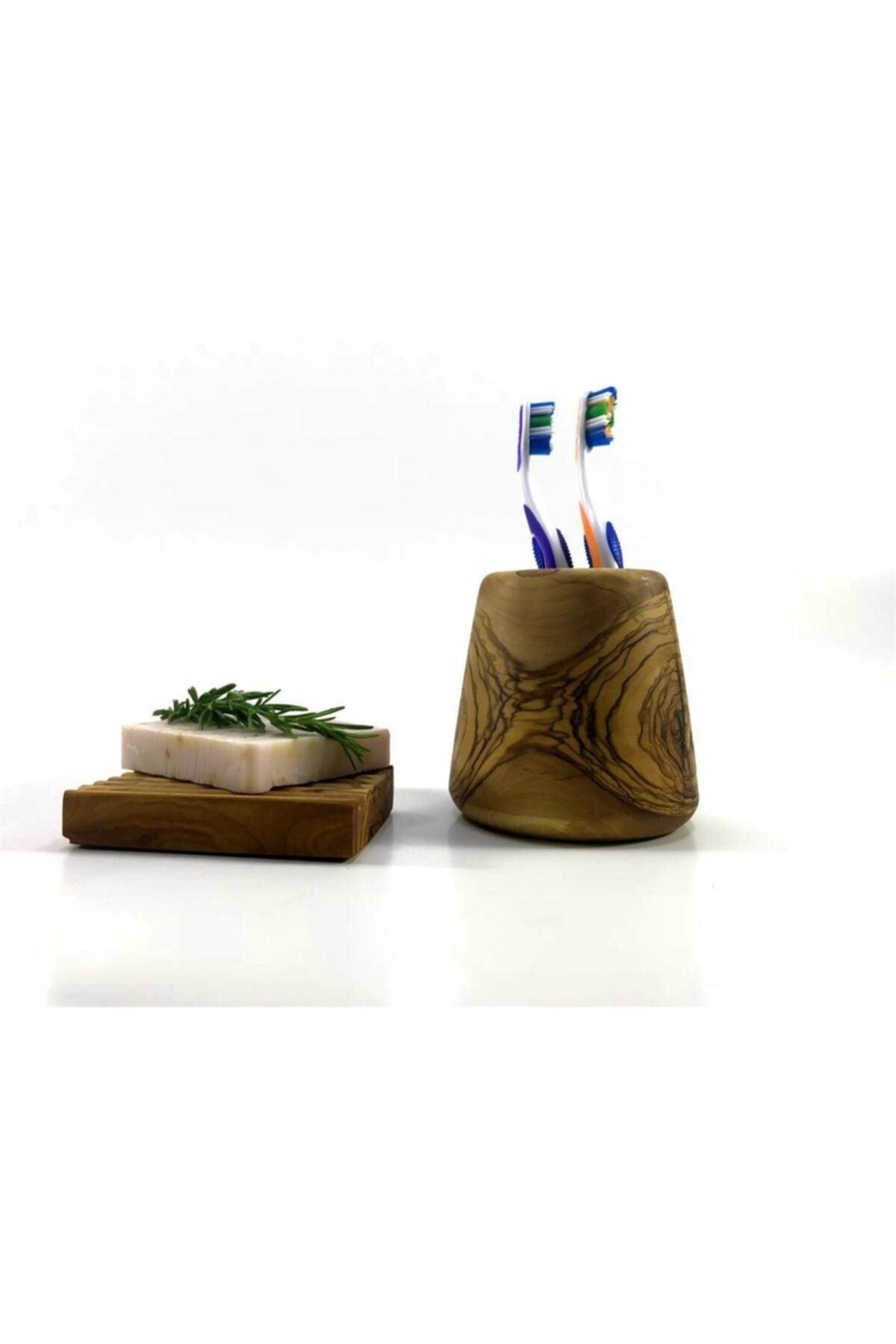 Olive Wood Wooden Soap Dispenser Toothbrush Set - Swordslife