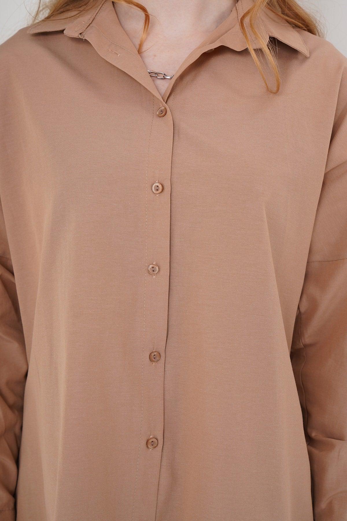 3900 Oversize Long Basic Shirt - Camel - Swordslife