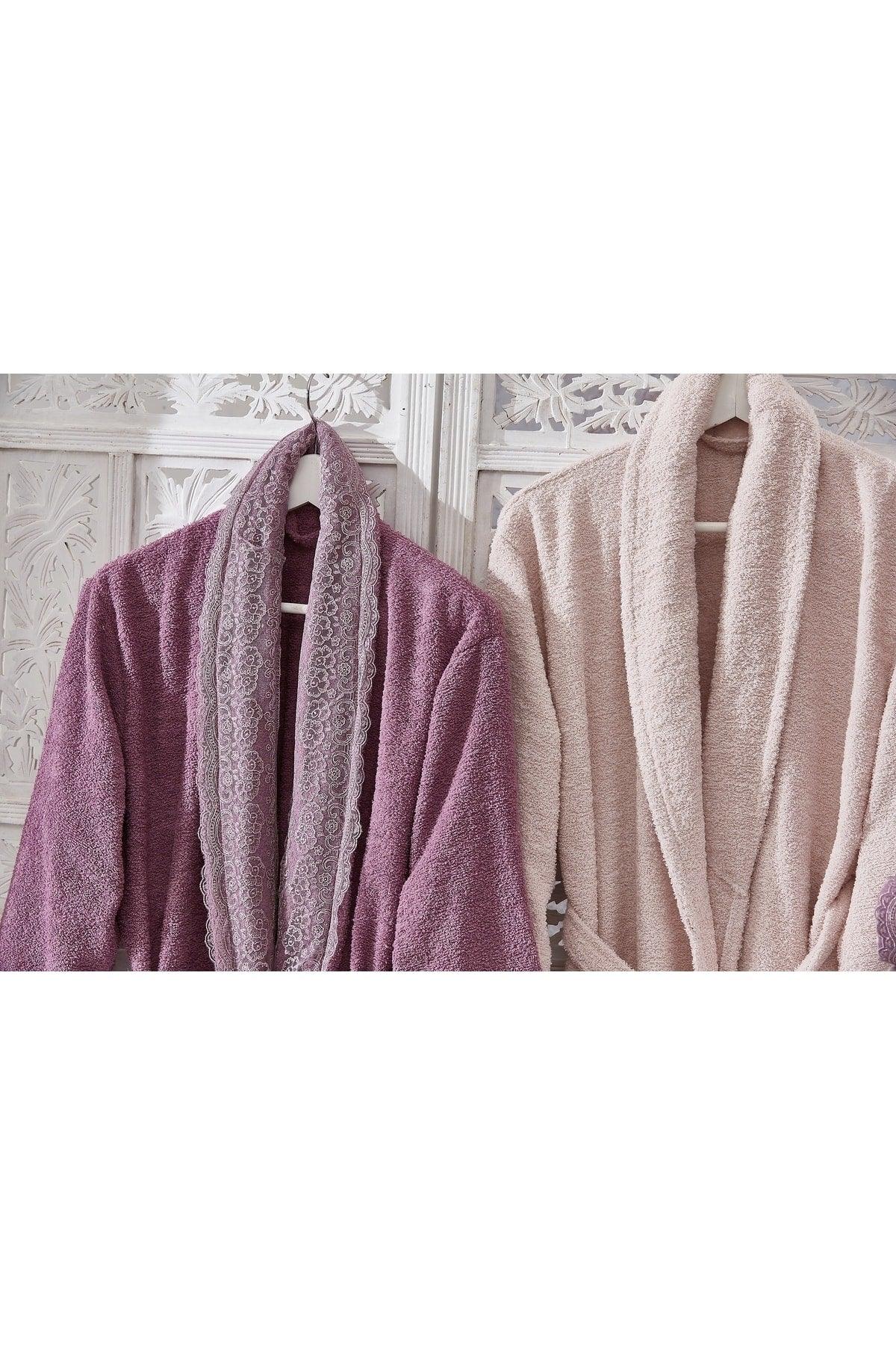 Family Lace Purple & Cappuccino Family Bathrobe Set 6 Pieces Dowry Women Men Bathrobe Towel Set - Swordslife