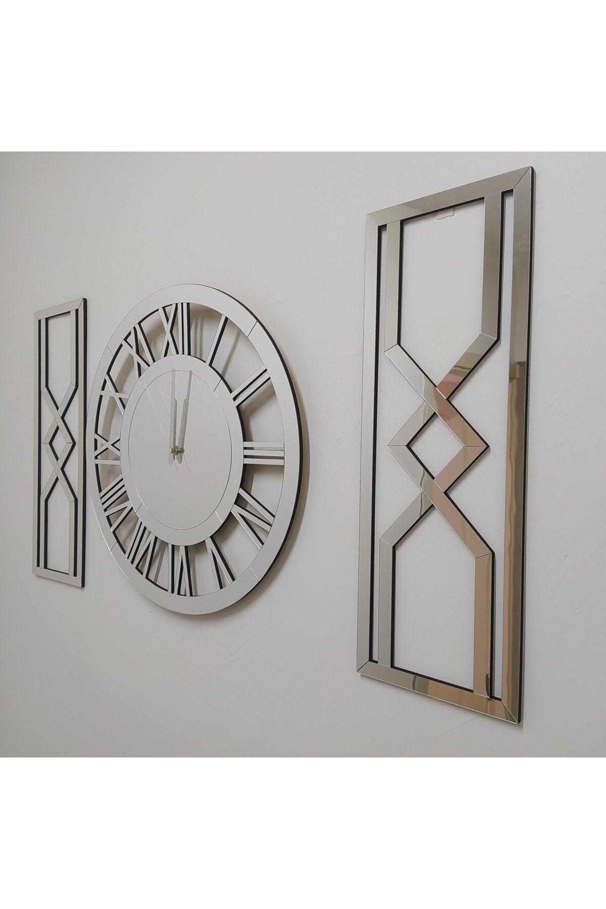 3 Pcs Modern Decorative Mirrored Plexi Wall Clock 40 Cm Silver - Swordslife