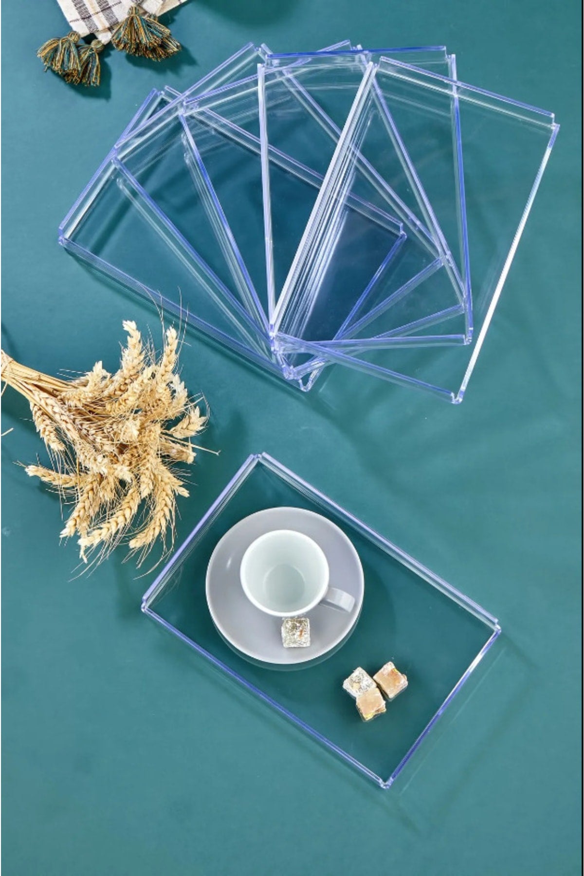 6 Pieces Crystal Serving Tray - Transparent Coffee Presentation 6 Pieces Decorative Special Series Trays