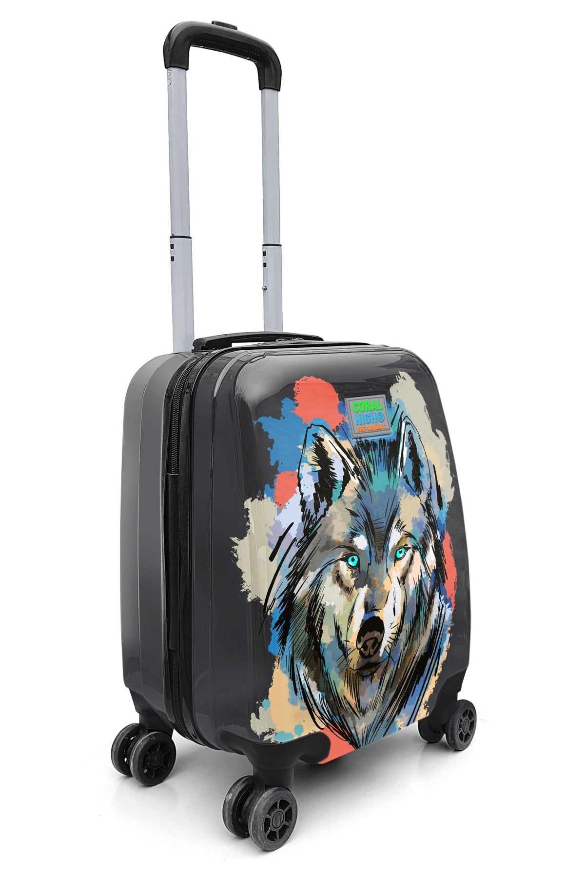 Kids Gray Black Wolf Patterned Child Suitcase 16754