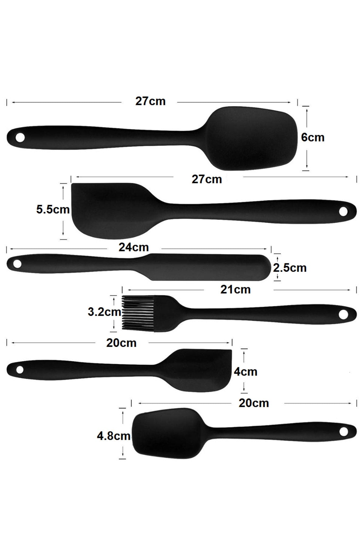 Drongo Heat Resistant Fireproof Non-Stick Silicone Spatula Set 6 Pieces Black