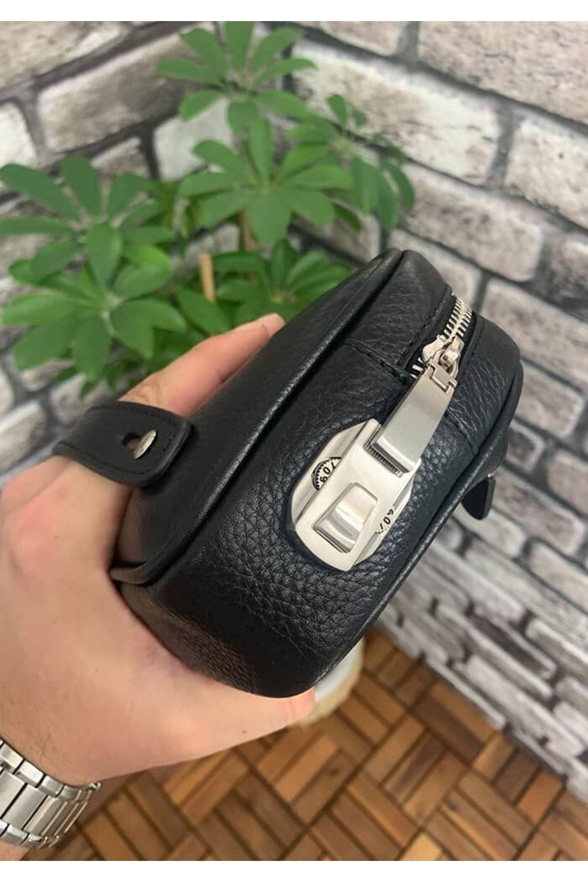 Black Genuine Leather Password Handbag 1692