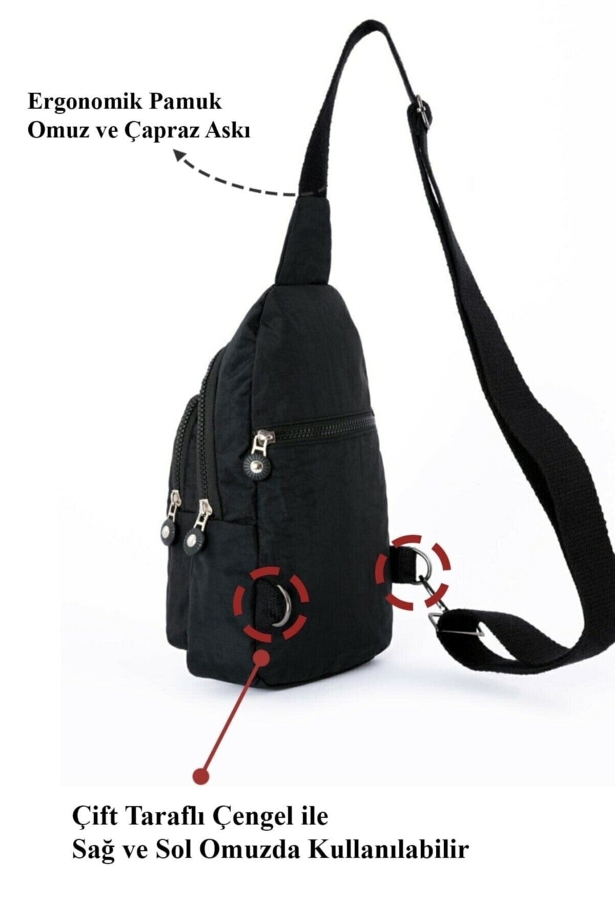 Yuppy Club Unisex Black Waterproof Crinkle Cross Strap Waist Shoulder Bag Chest Daily Bodybag