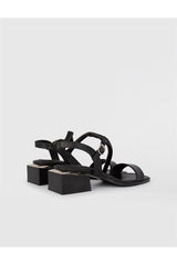 Mara Women's Genuine Leather Black Heeled Sandals - Swordslife