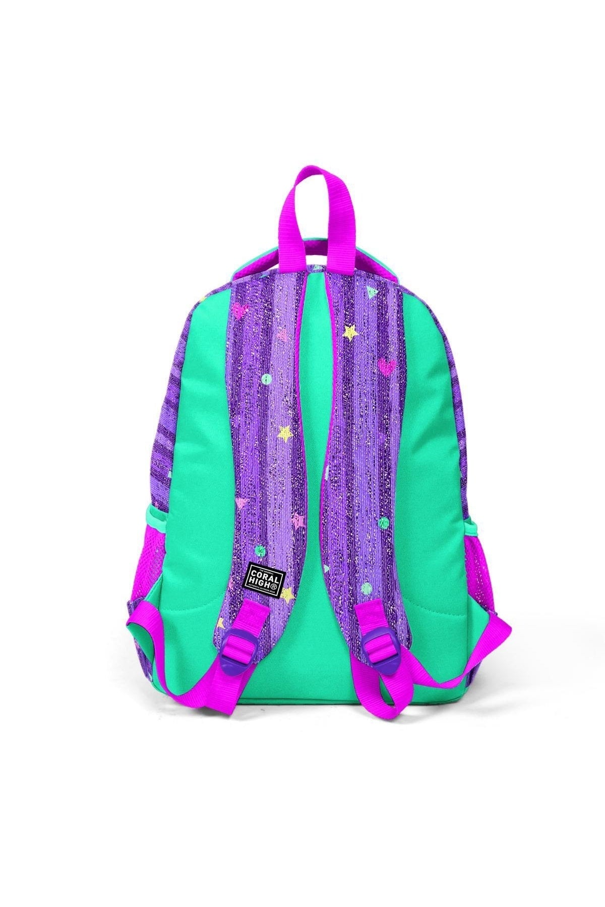 Kids Purple Water Green Unicorn Patterned Three Compartment School Backpack 23487