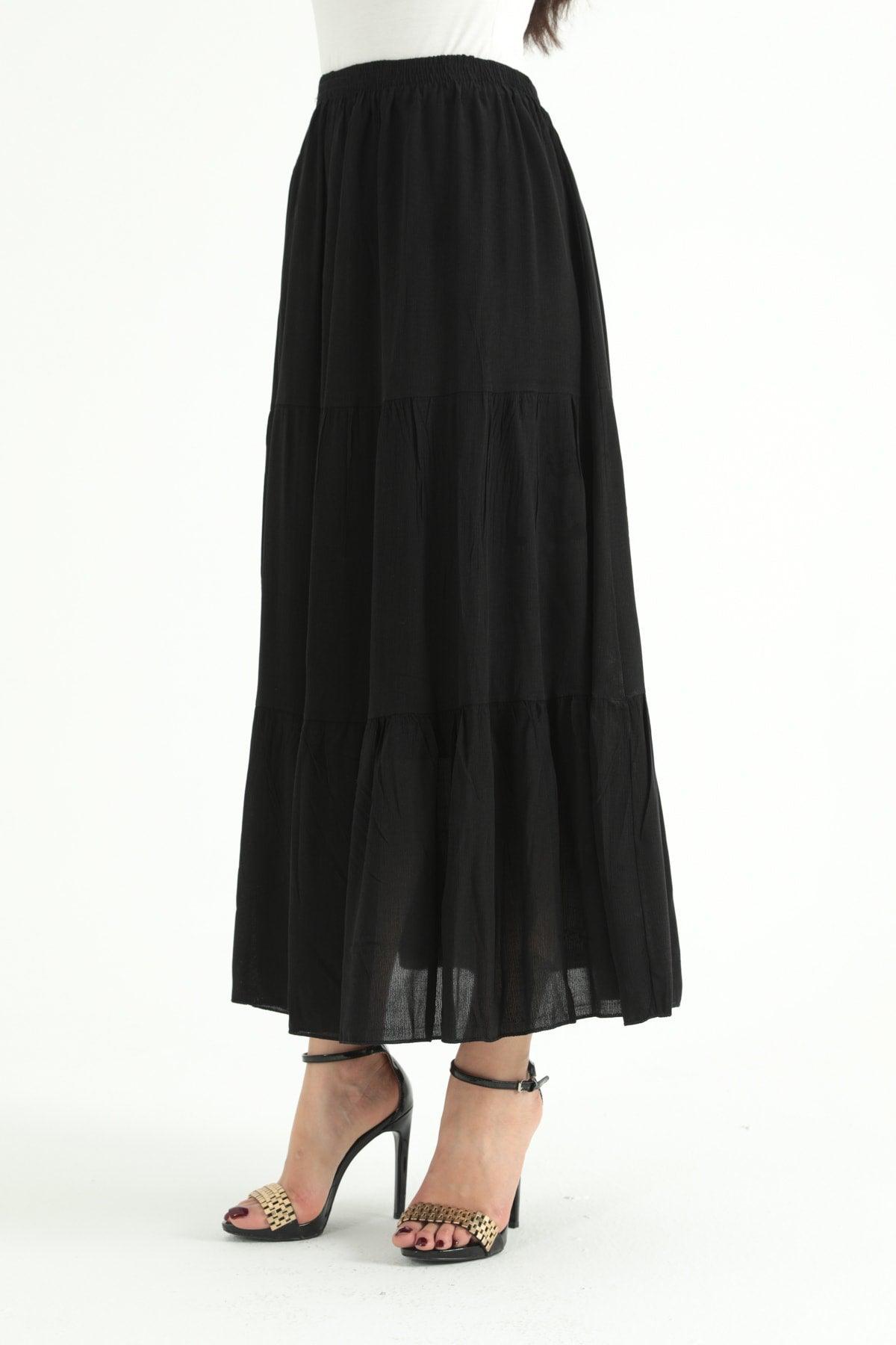 Women's Frilled Long Skirt Black - Swordslife