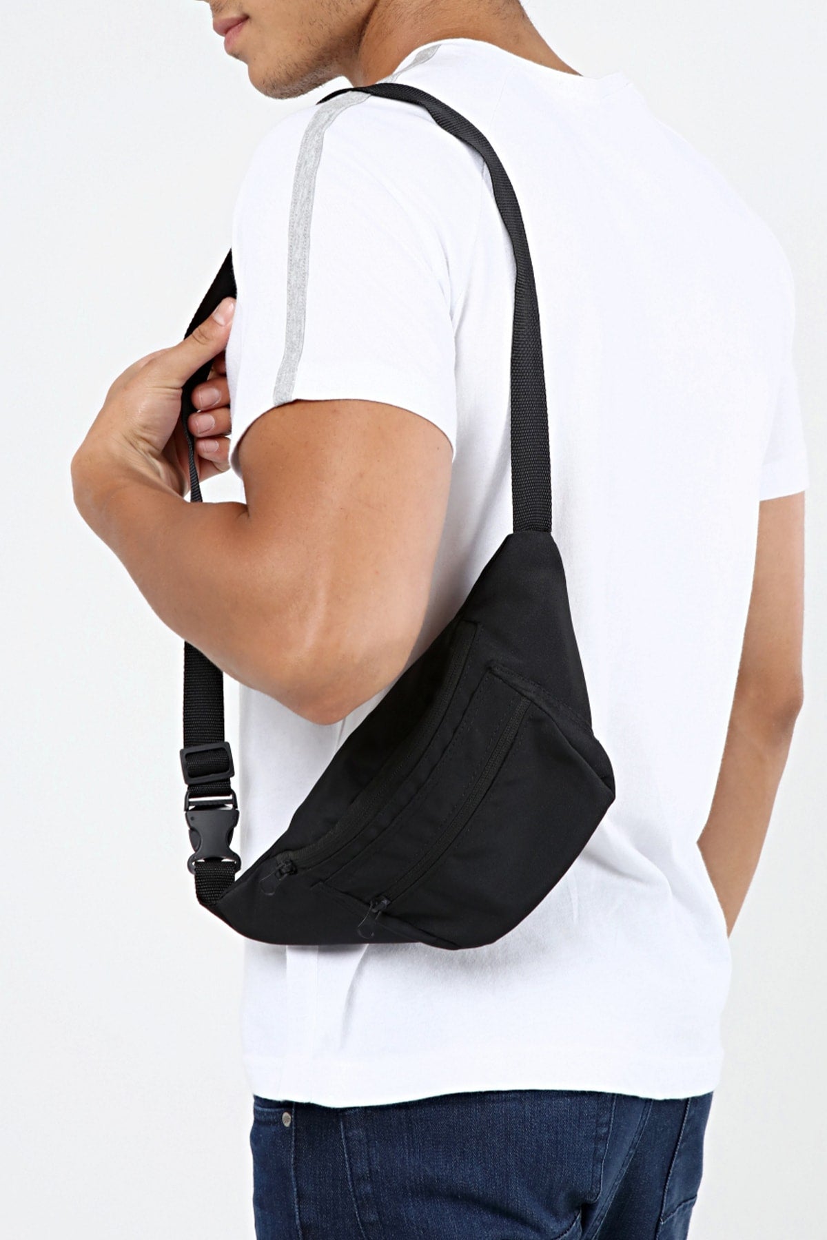 Waterproof Fabric Featured Strap Cross Black Unisex Shoulder And Waist Bag