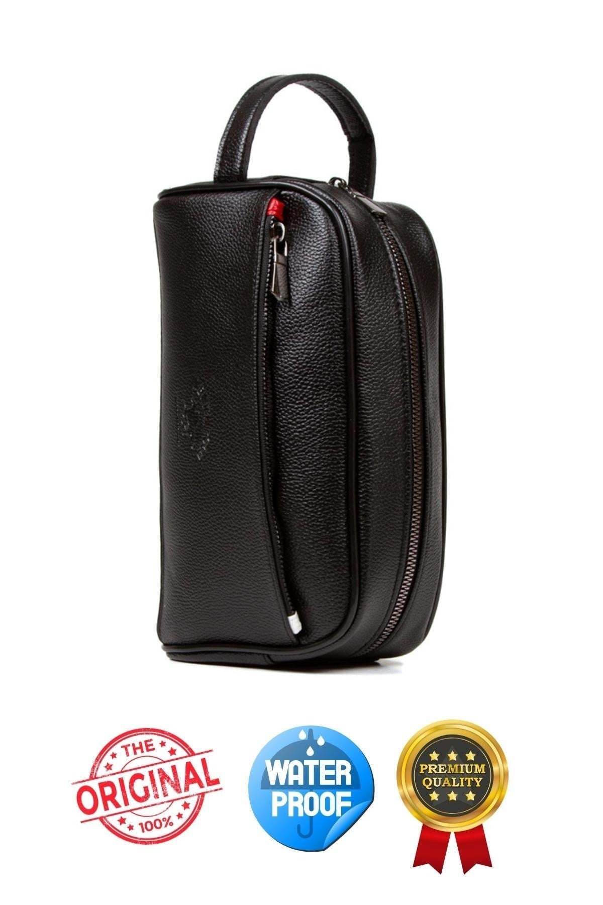 Adelina Black Leather Portfolio Clutch Bag Travel Shaving Cosmetic Clutch Bag