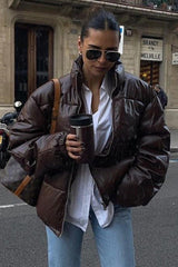 Brown Oversize Basic Leather Coat Mg1387 - Swordslife