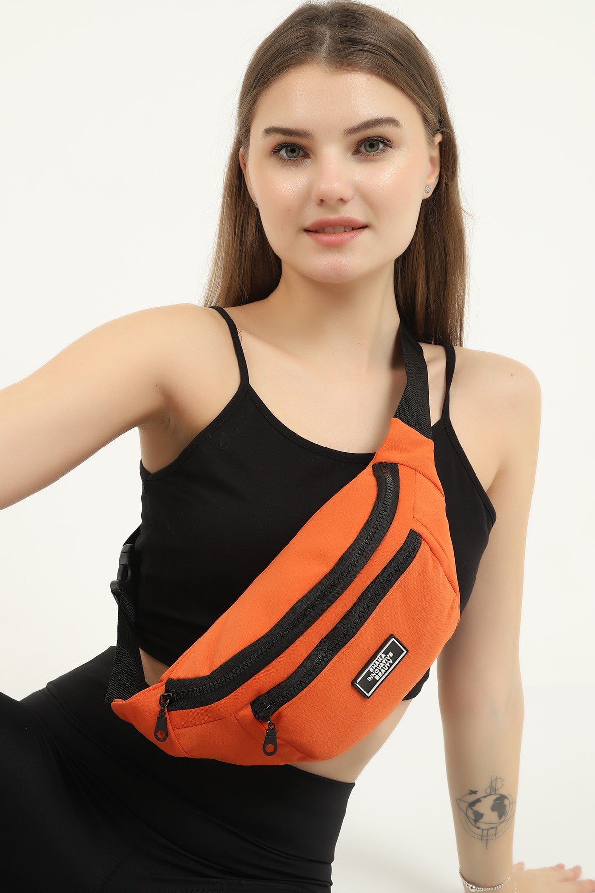 Orange U8 2-Compartment Adjustable Cross Strap Canvas Unisex Waist And Shoulder Bag E:38 B:17 G:7