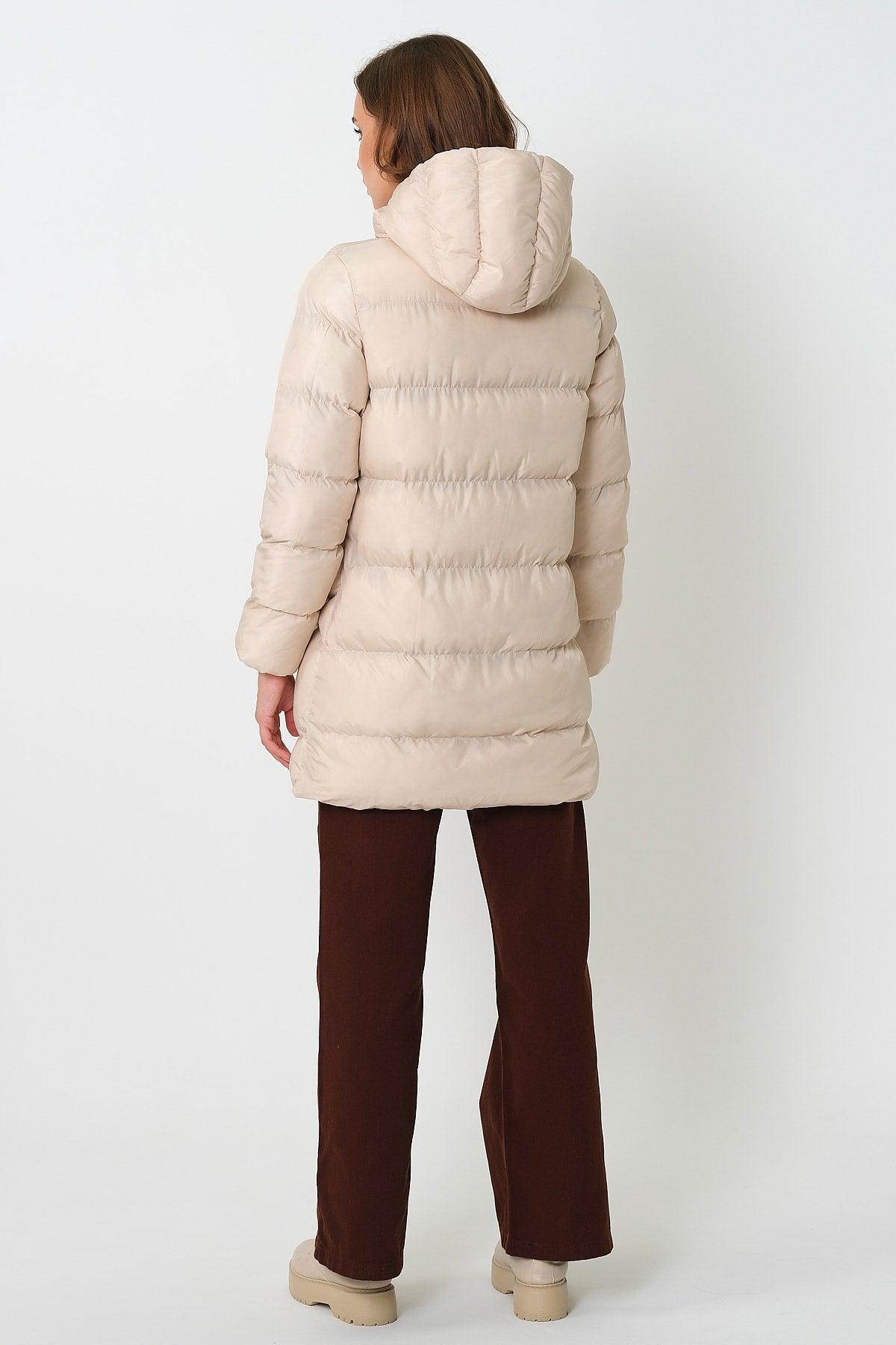 Women's Stone Hooded Cord Detailed Inflatable Coat - Swordslife