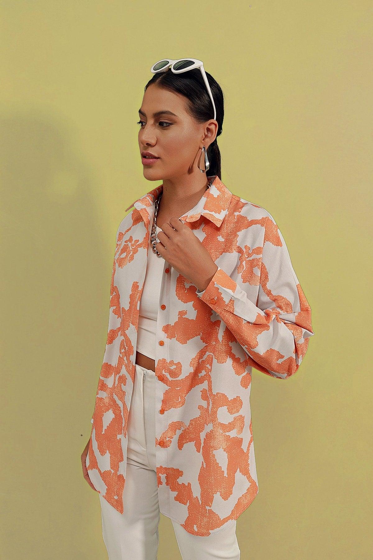 Oversize Long Basic Shirt - Orange - Swordslife