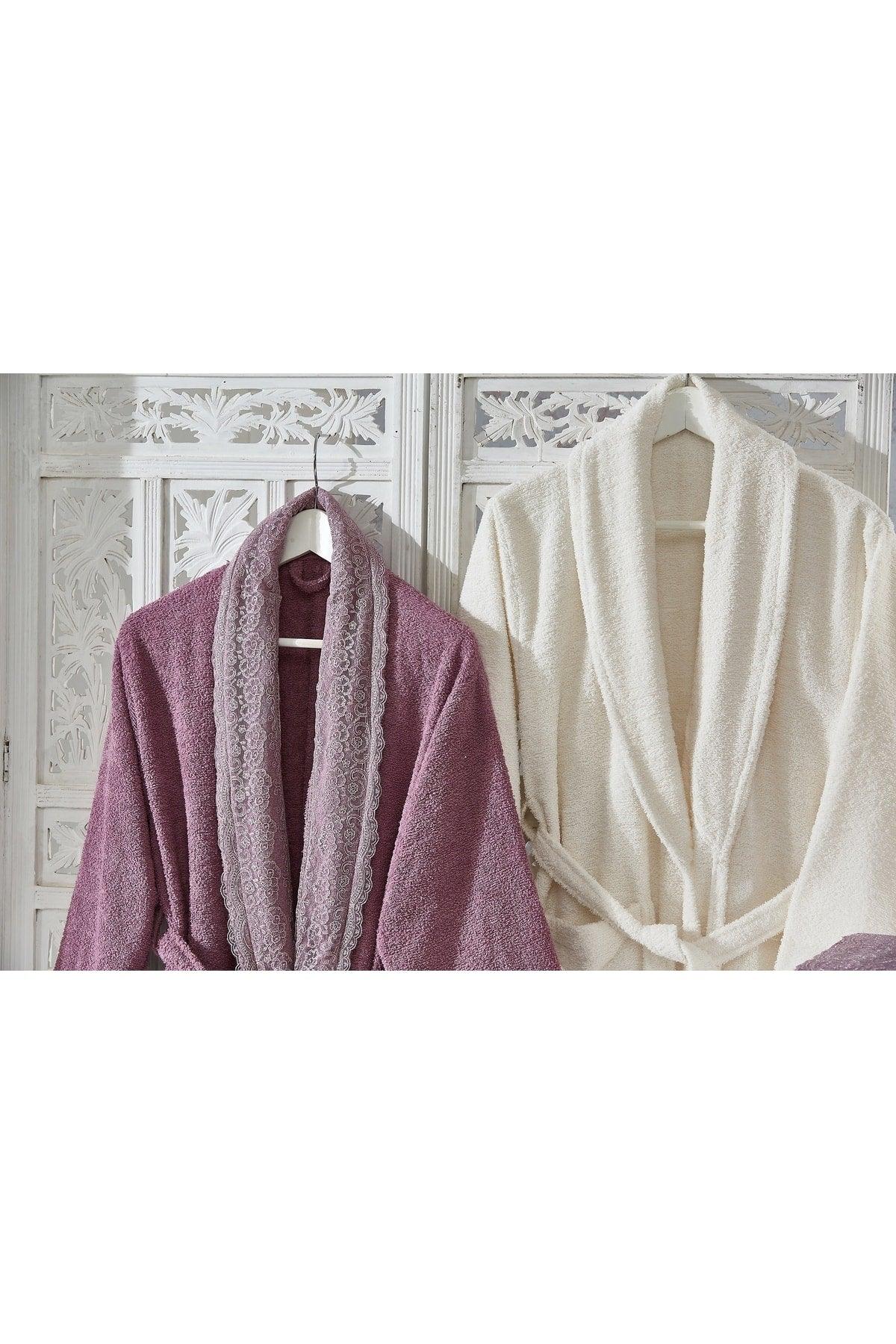 Family Lace Purple & Cream Family Bathrobe Set 6 Pieces Dowry Women Men Bathrobe Bath Towel Set - Swordslife