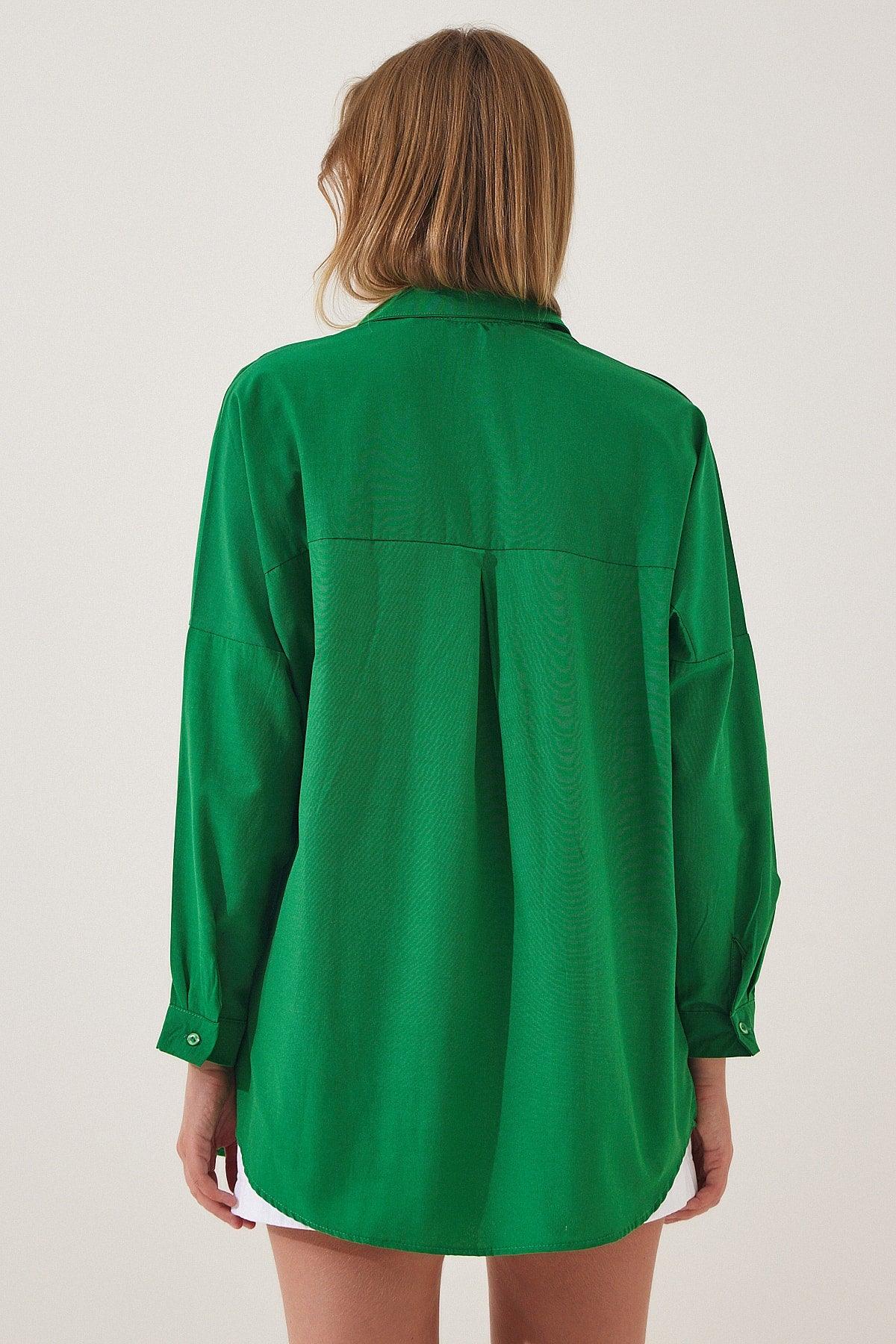 Women's Vivid Green Oversize Long Basic Shirt DD00842 - Swordslife