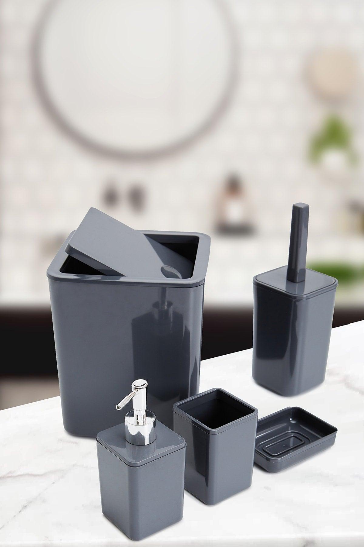 Berlin 5 Piece Bathroom Set Anthracite Gray Acrylic - Swordslife