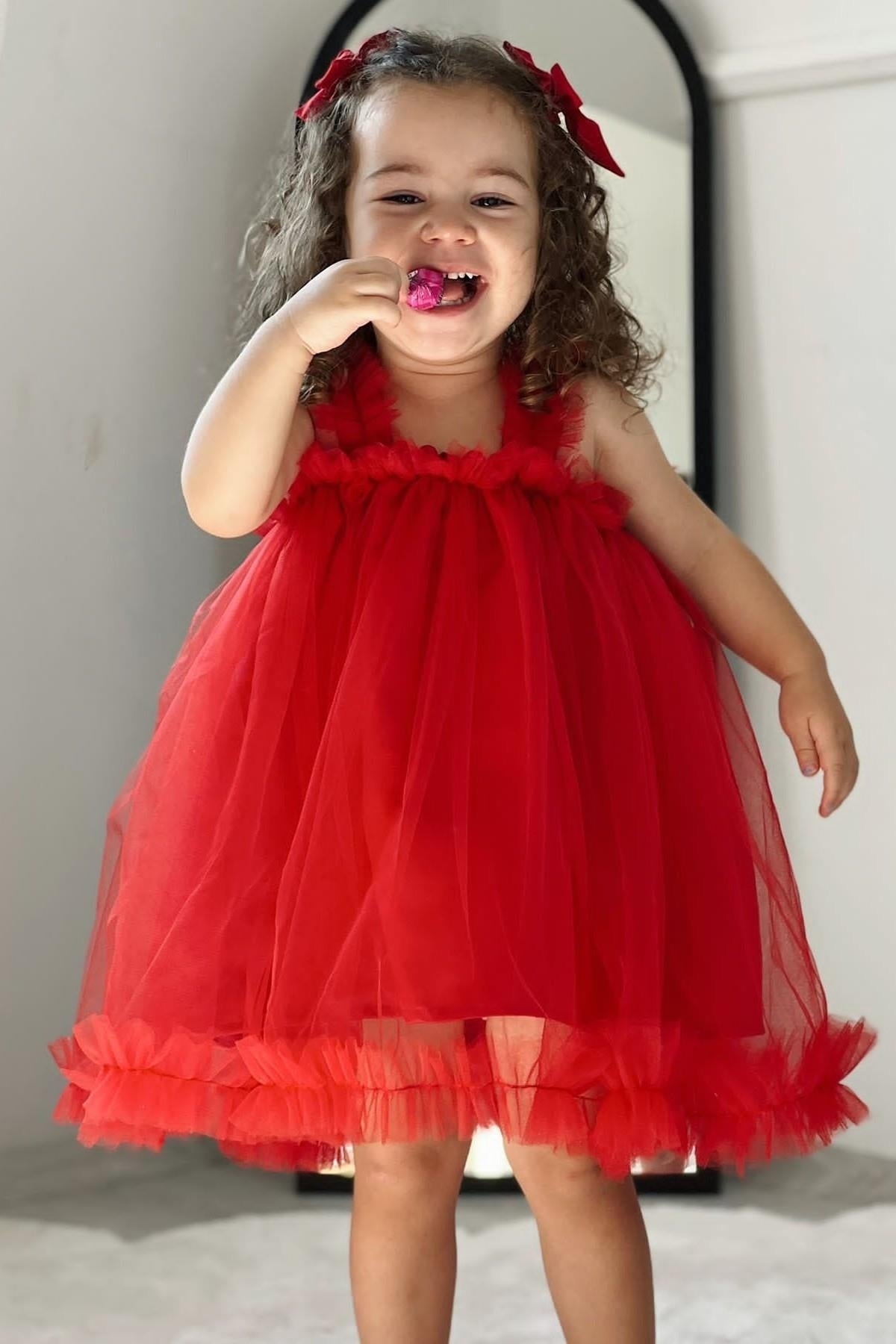 Red Princess Girl's Party Dress Birthday Dress - Red