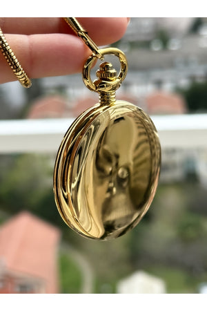 2 Years Warranty Retro Gold Yellow Numeral Pocket Watch + Rosary, bracelet