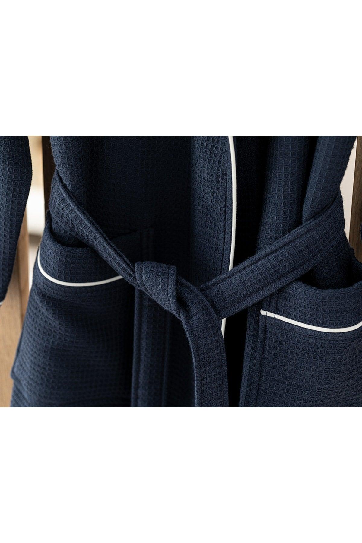 Thin Single Face Pique Shawl Collar Bathrobe L-xl Navy Blue - Swordslife