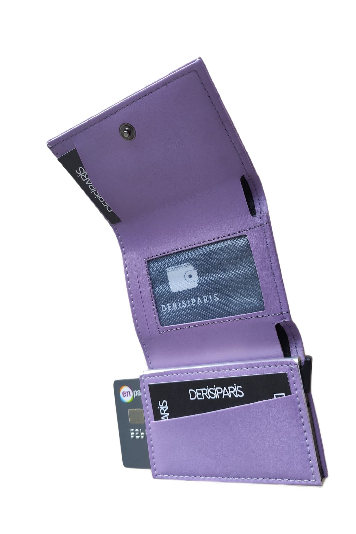 Lilac Leather Card Holder Wallet with Faux Leather Mechanism Portfolio