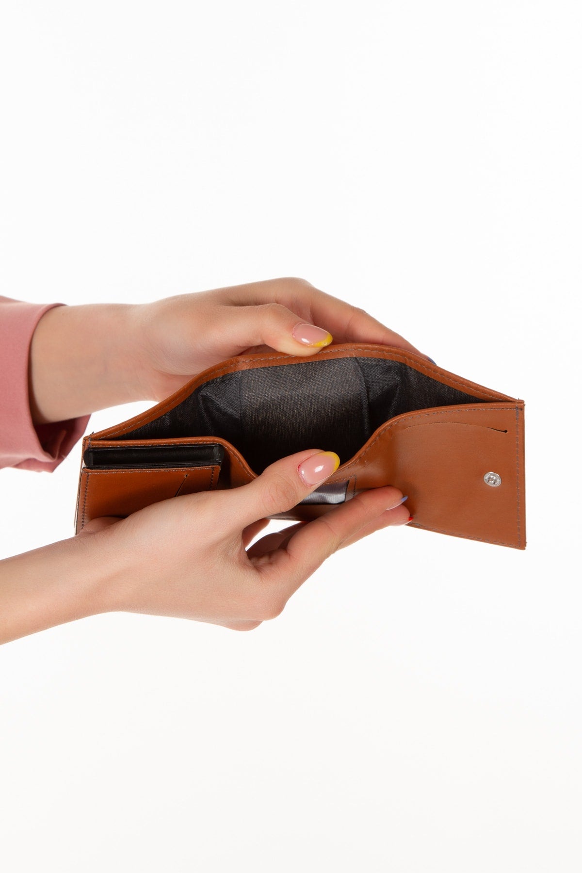 Men's Vegan Leather Black Cash Money Compartment Sliding Mechanism Wallet Card Holder