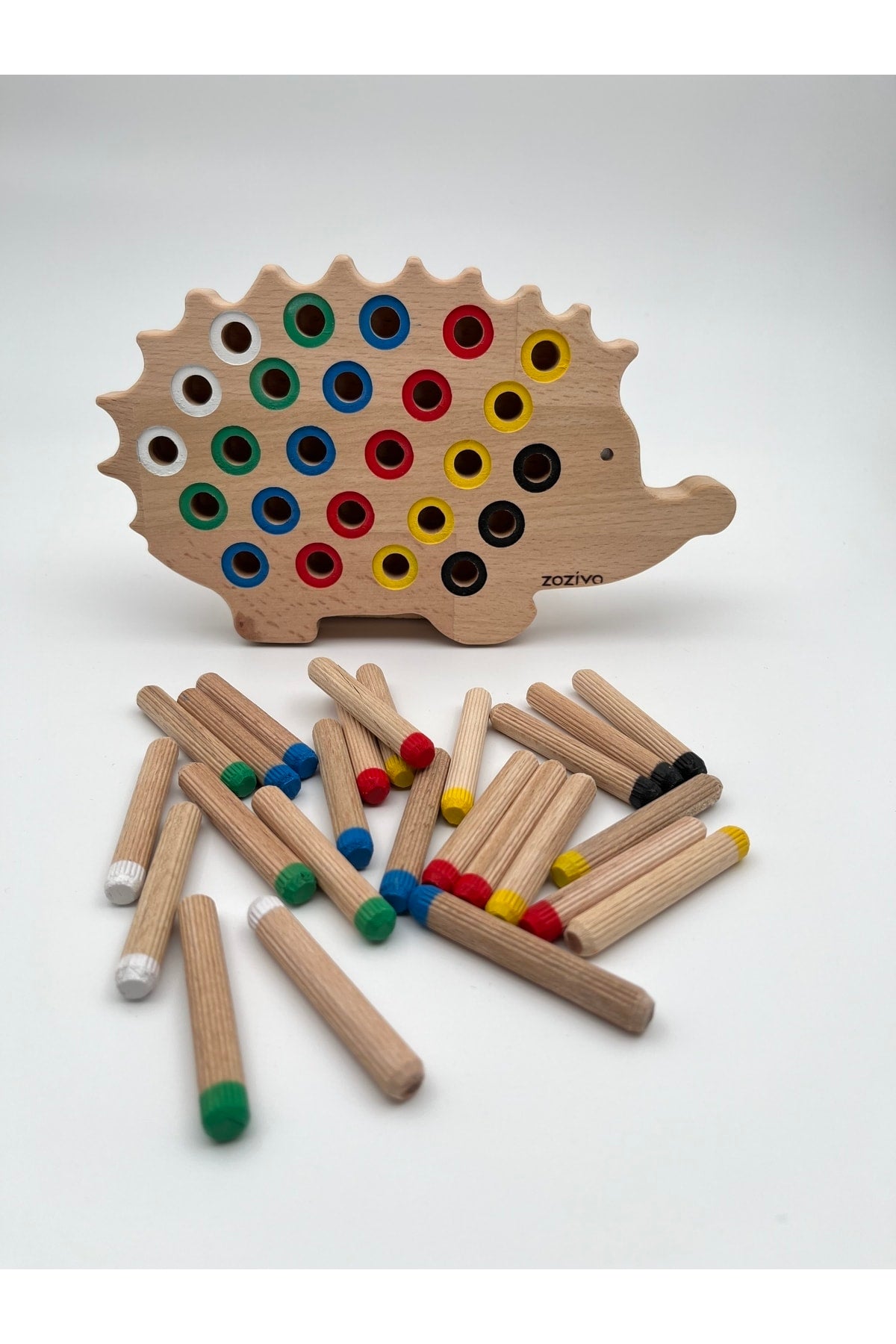 Montessori Educational Wooden Toy – Plug and Play Colorful Wooden Hedgehog Toy