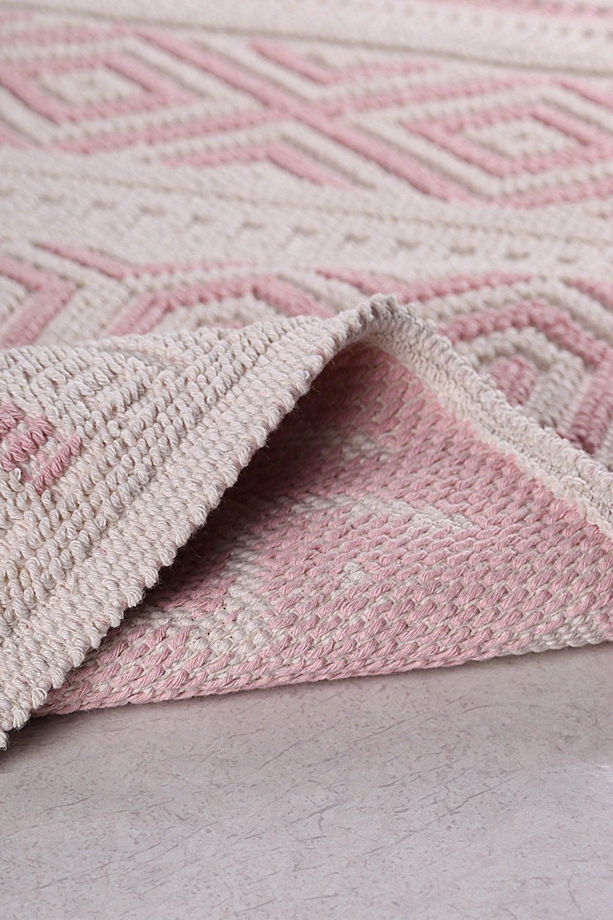 Hat Natural Cotton 2 Pcs Bathroom Rug Set 60x100 50x60 Cm Pink - Swordslife