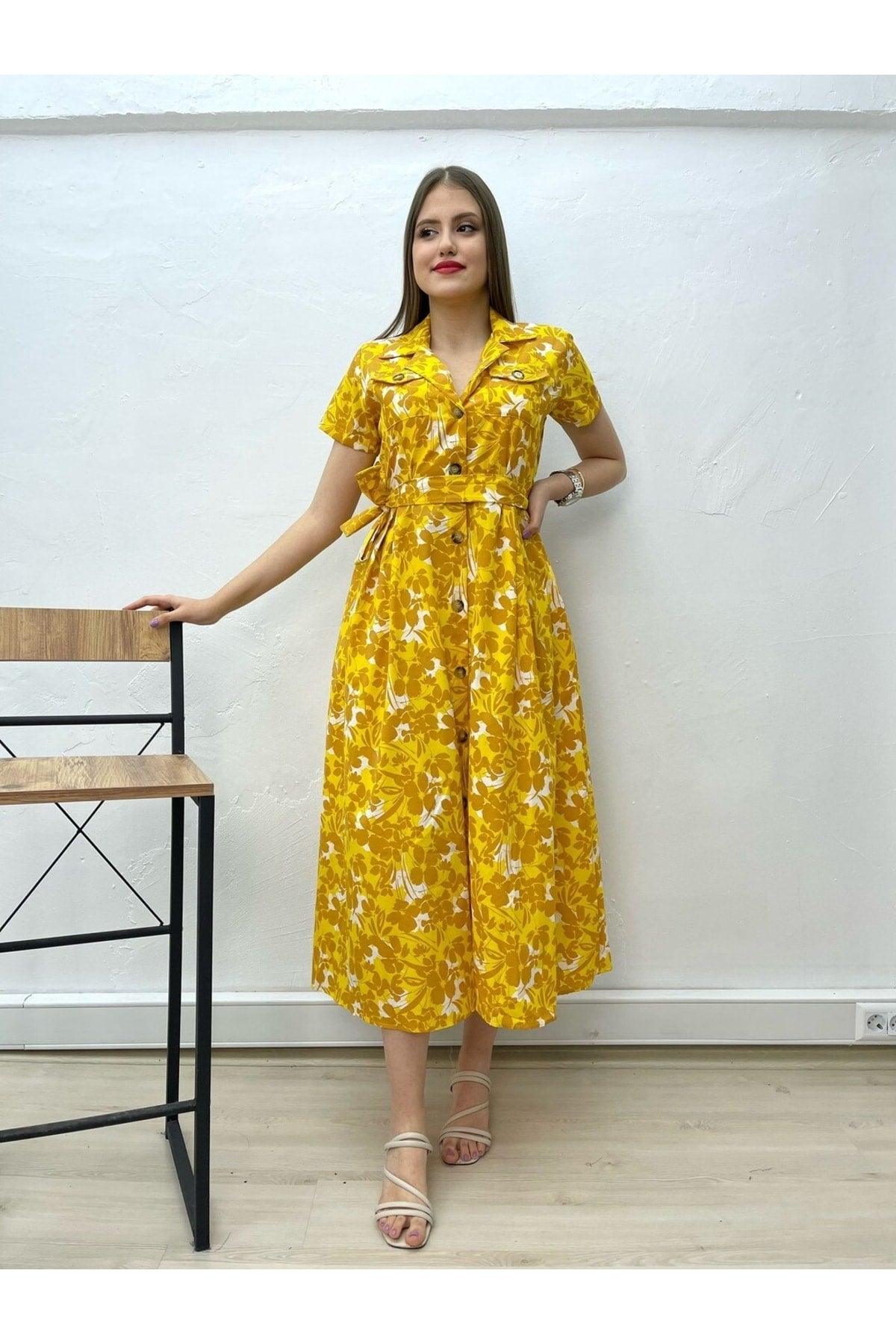 Yellow Floral Poplin Dress - Swordslife